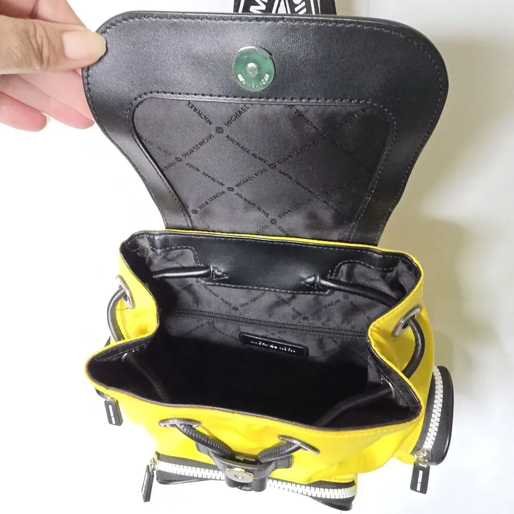 Michael Kors Abbey Lg Cargo Nylon Backpack Yellow Black Casual Preppy Colorful